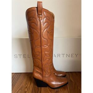 Stella McCartney Cowboy Cloudy Brandy Brown Knee-High Western‎ Boots Heel 37.5